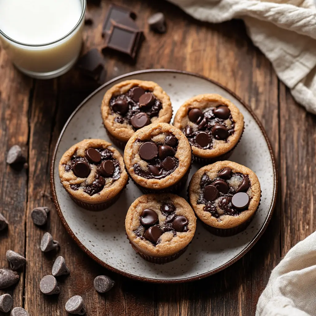 Decadent Chocolate Chip Cookie Dough Cups served with a glass of milk