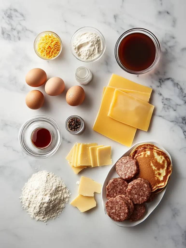 Ingredients for Homemade McGriddle laid out on a white surface