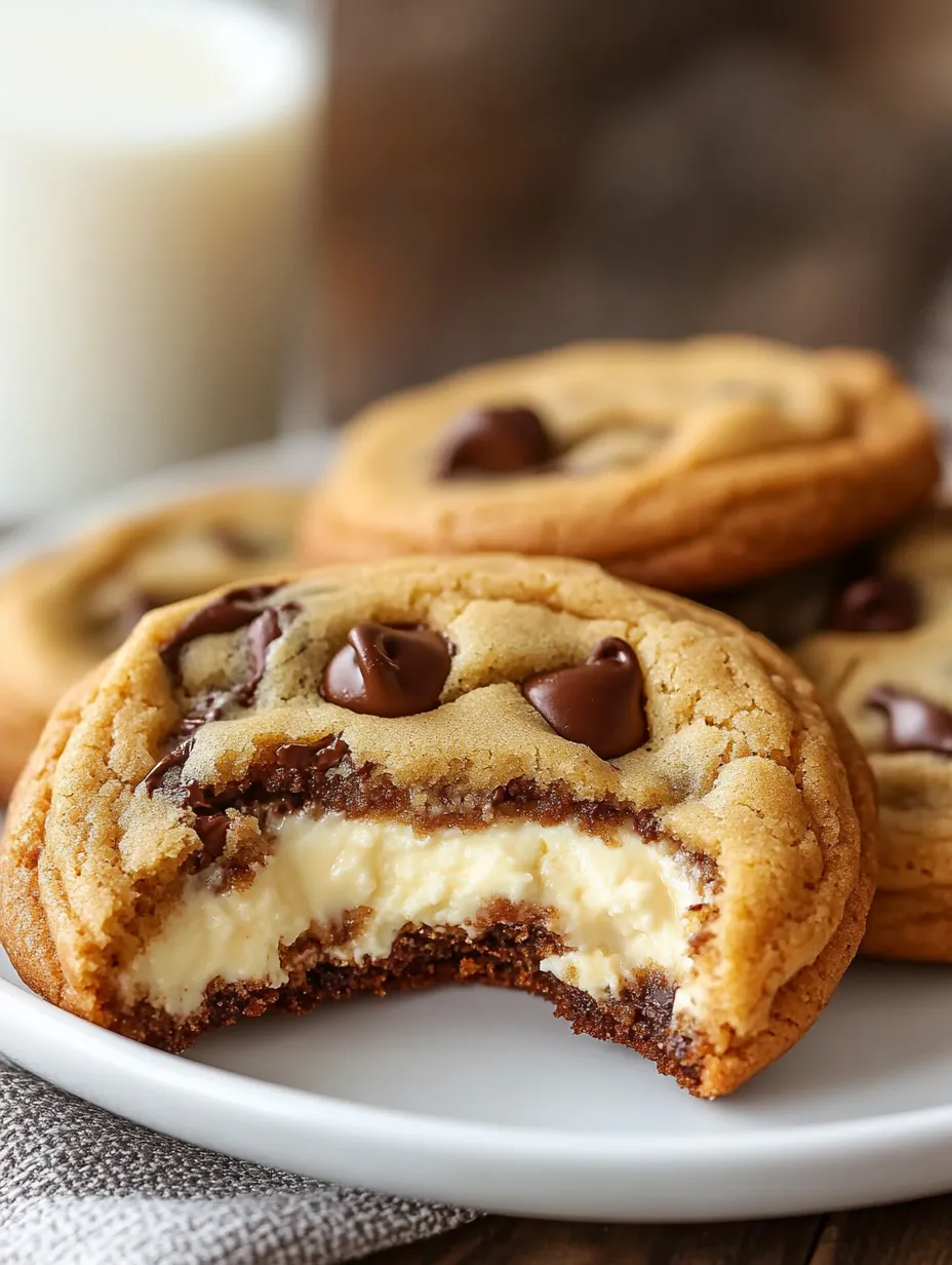 Gooey cheesecake-stuffed chocolate chip cookies fresh from oven