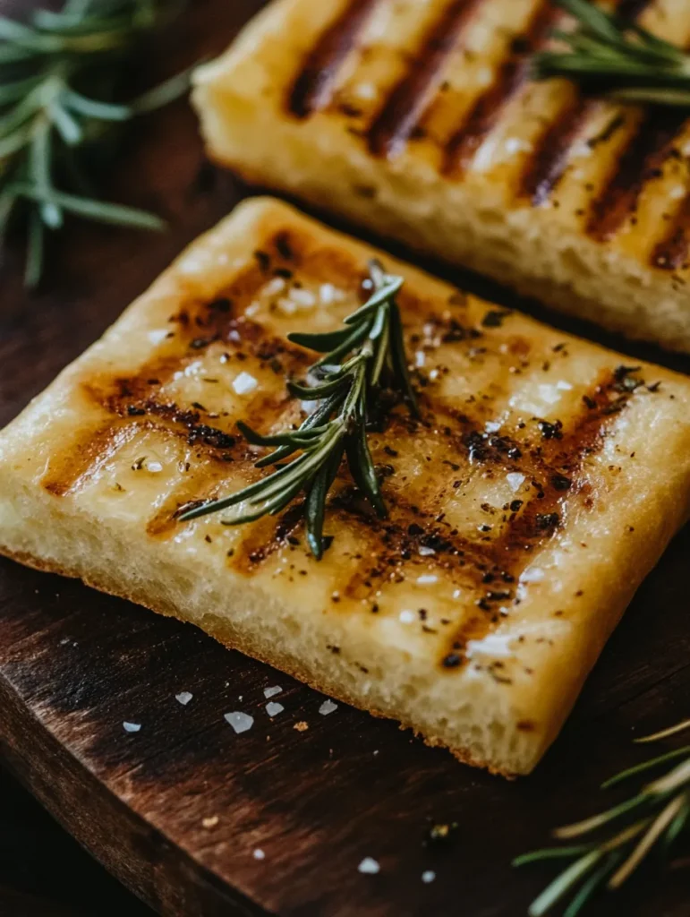 Grilled focaccia bread dough being placed on hot grill grates