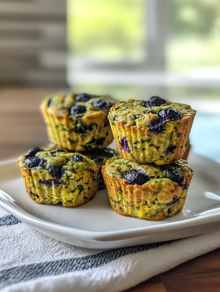 Moist gluten free blueberry zucchini muffins with visible blueberries