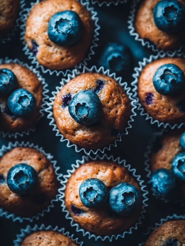 Fresh blueberry protein muffins on a cooling rack