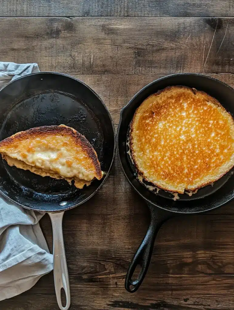 Comparison of Monte Cristo made with cheap pan versus professional cast iron skillet