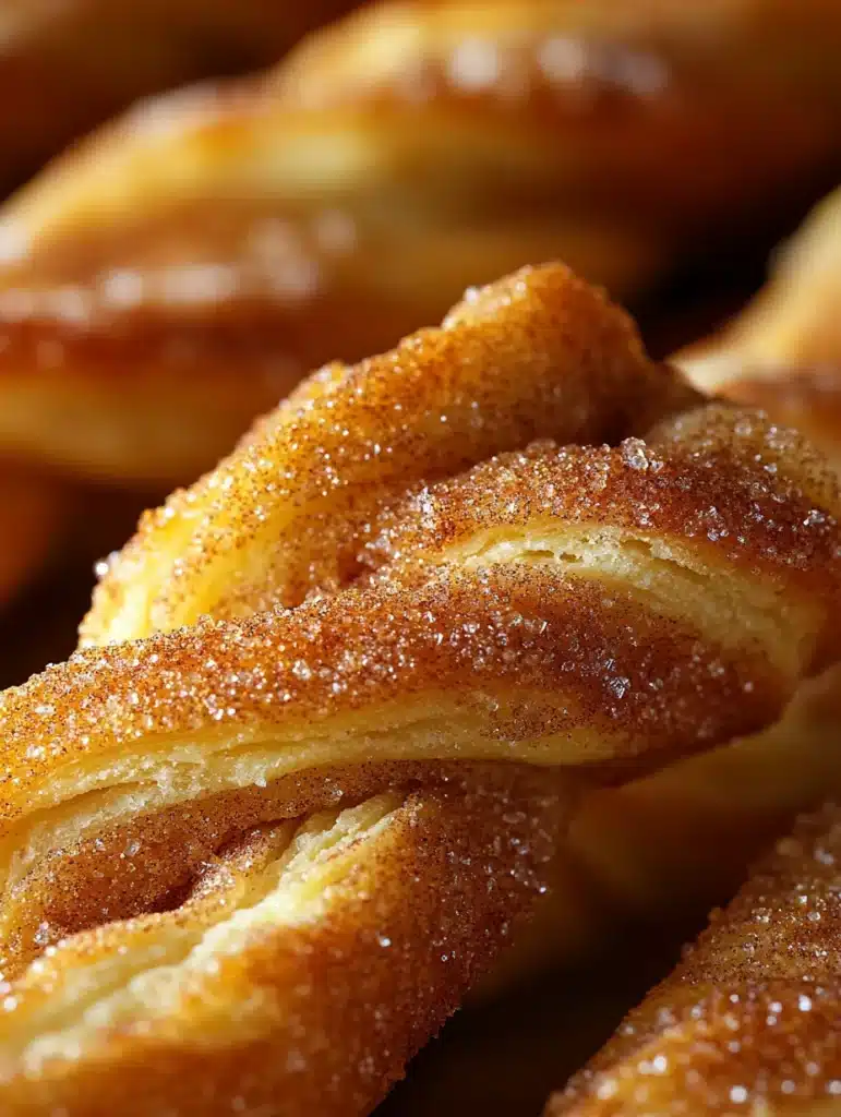 Close-up view of flaky cinnamon twist layers showing perfect texture and golden brown color