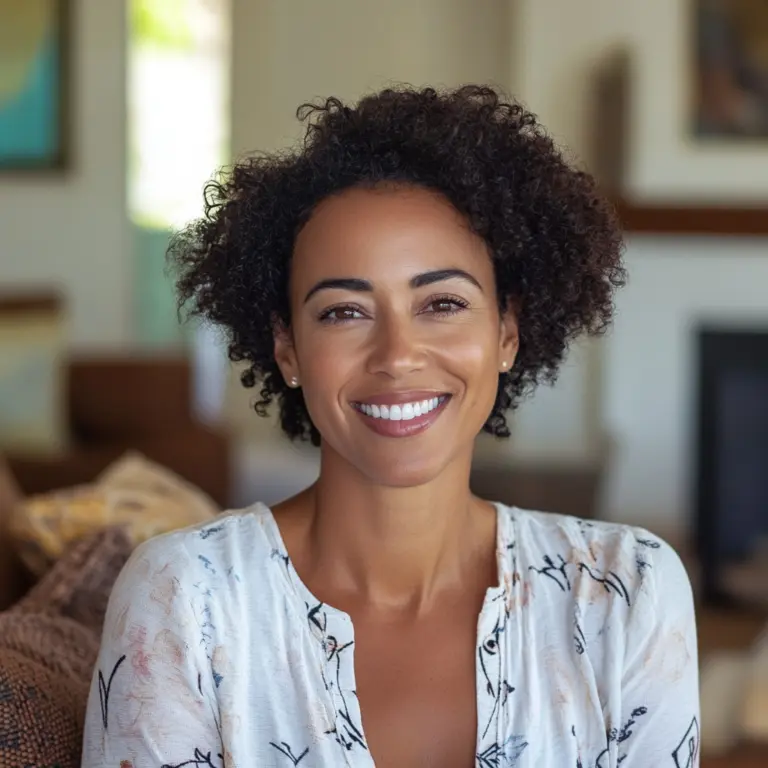 Lily Hayes, food blogger and recipe developer at RecipeGap, smiling in a bright kitchen wearing a floral blouse