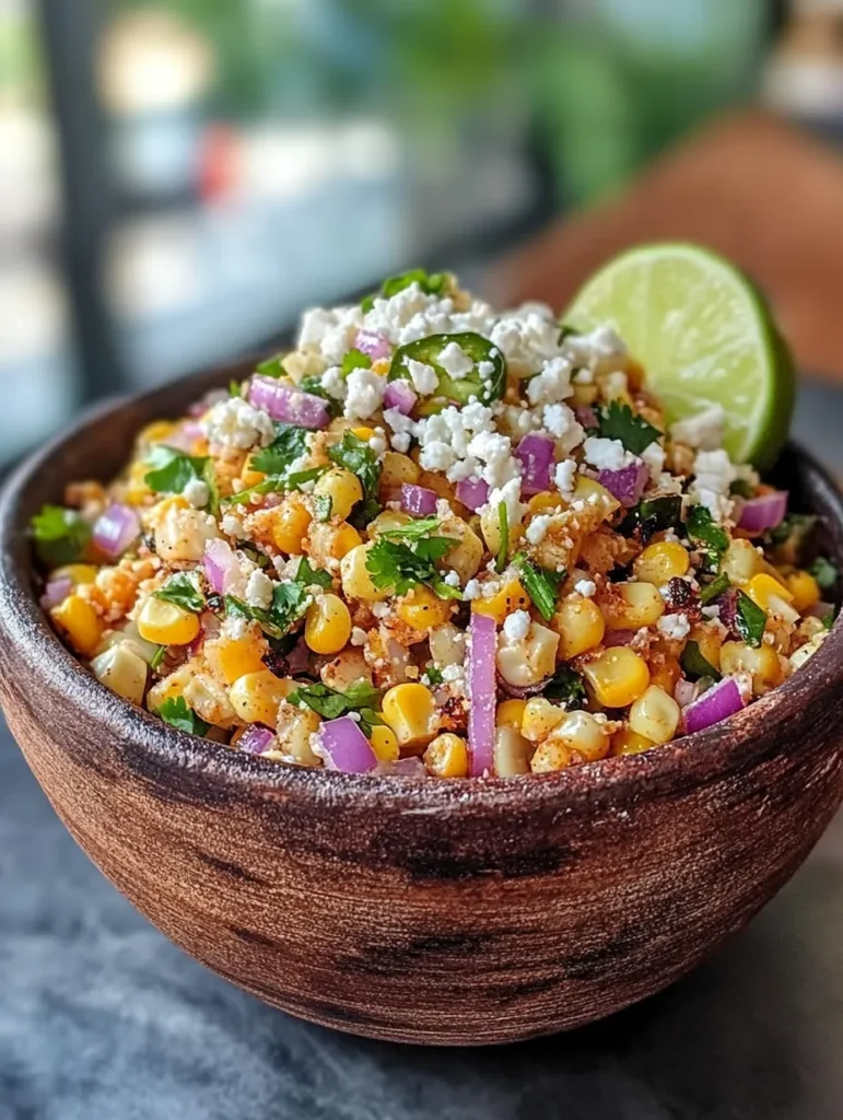 Fresh ingredients for Esquites including corn, lime, jalapeño, cilantro, cotija cheese