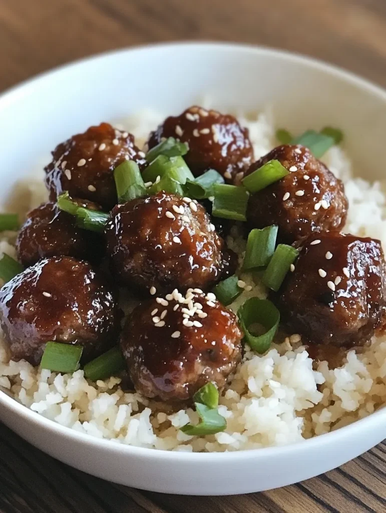Korean BBQ meatballs served over steamed rice