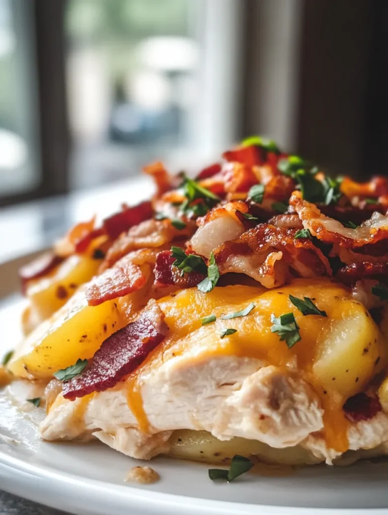 Close-up of ranch chicken casserole on plate