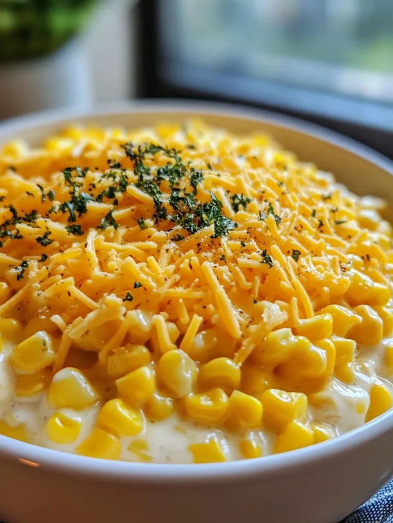 Pouring creamy corn mixture into slow cooker with melting butter and cream cheese