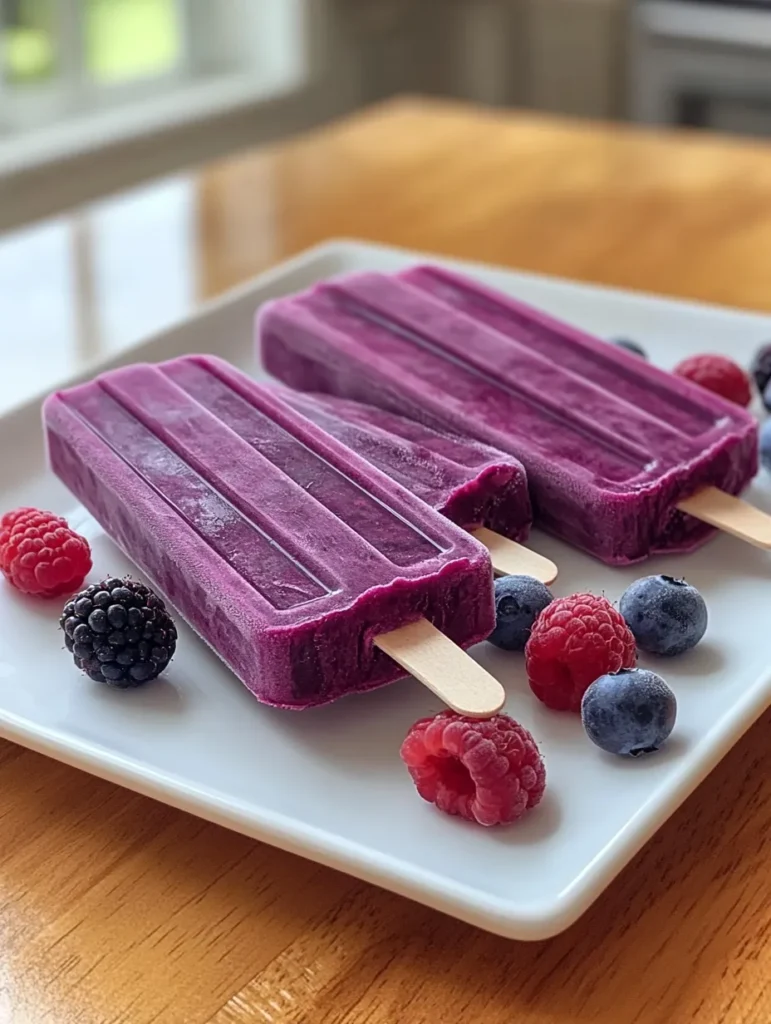 Hands pouring fruit mixture into popsicle molds