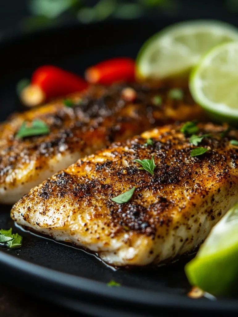 Raw fish fillets with jerk marinade ingredients in small bowls