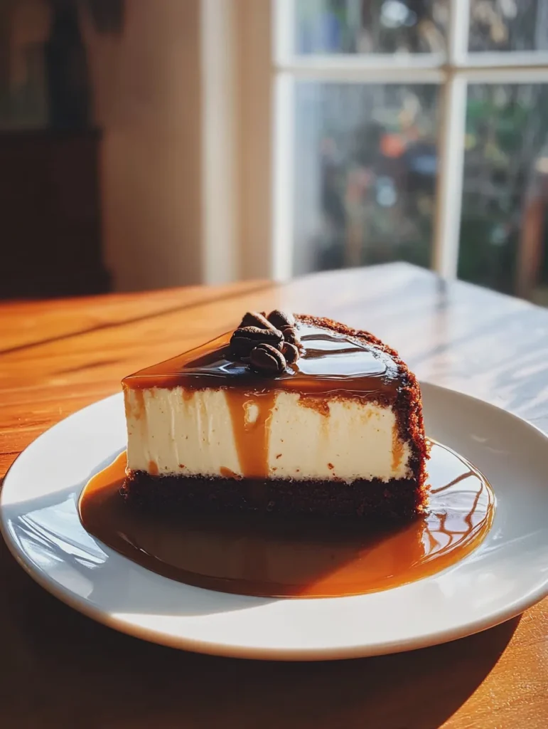 Pouring hot water over coffee caramel cake batter showing the layering technique