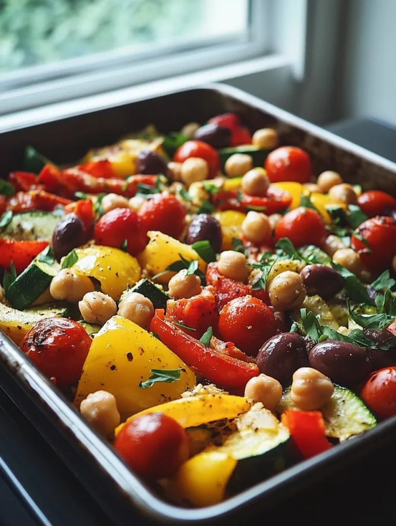 Step-by-step preparation of vegan Greek sheet pan dinner showing vegetables being arranged on baking sheet