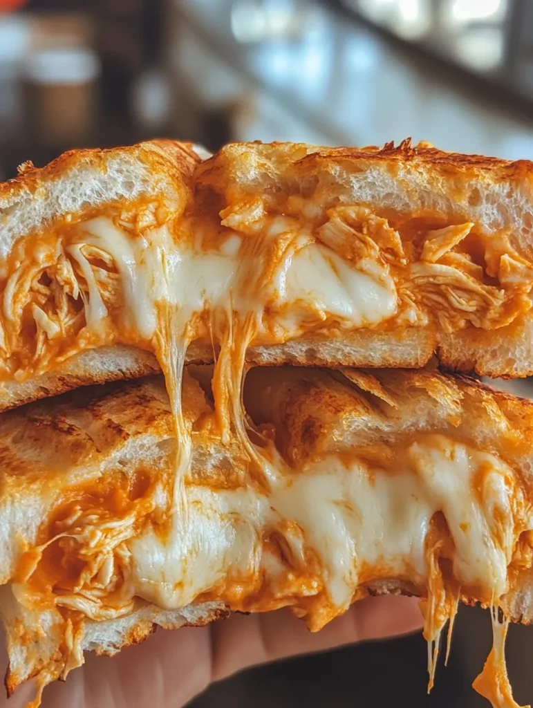 Ingredients laid out for making Buffalo Chicken Grilled Cheese including shredded chicken, buffalo sauce, and various cheeses
