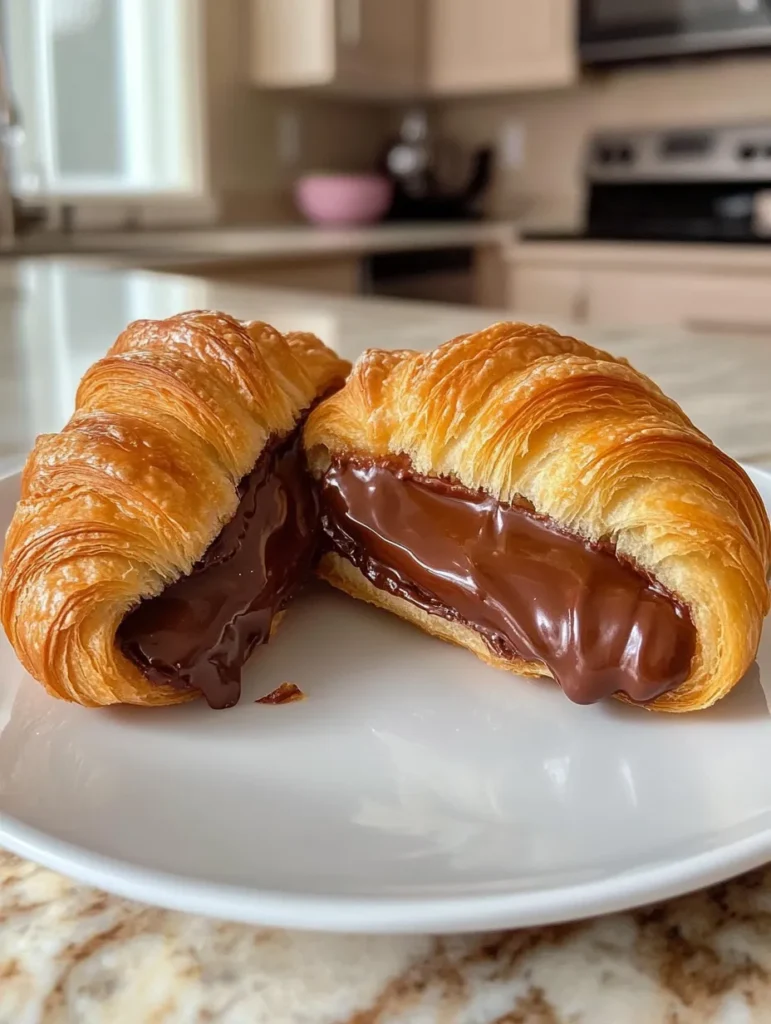 Nutella Stuffed Croissants served with coffee and strawberries