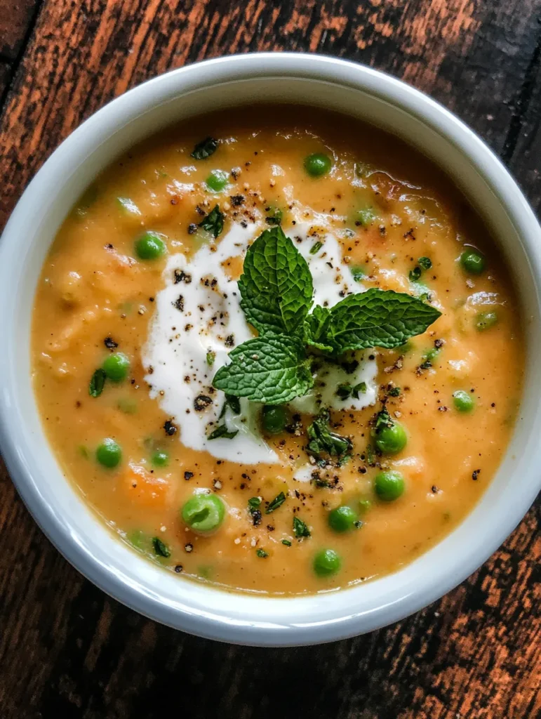 Blending vibrant green pea and asparagus soup with immersion blender