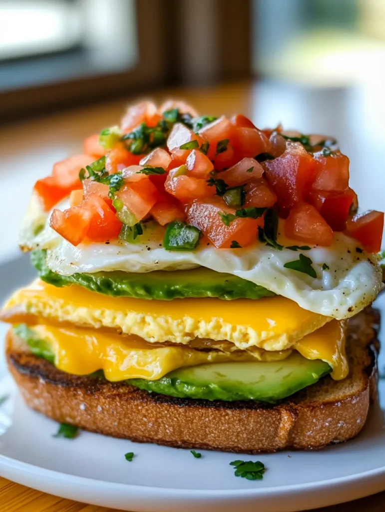 Served Southwestern Avocado Breakfast Sandwich cut in half showing layers with morning coffee