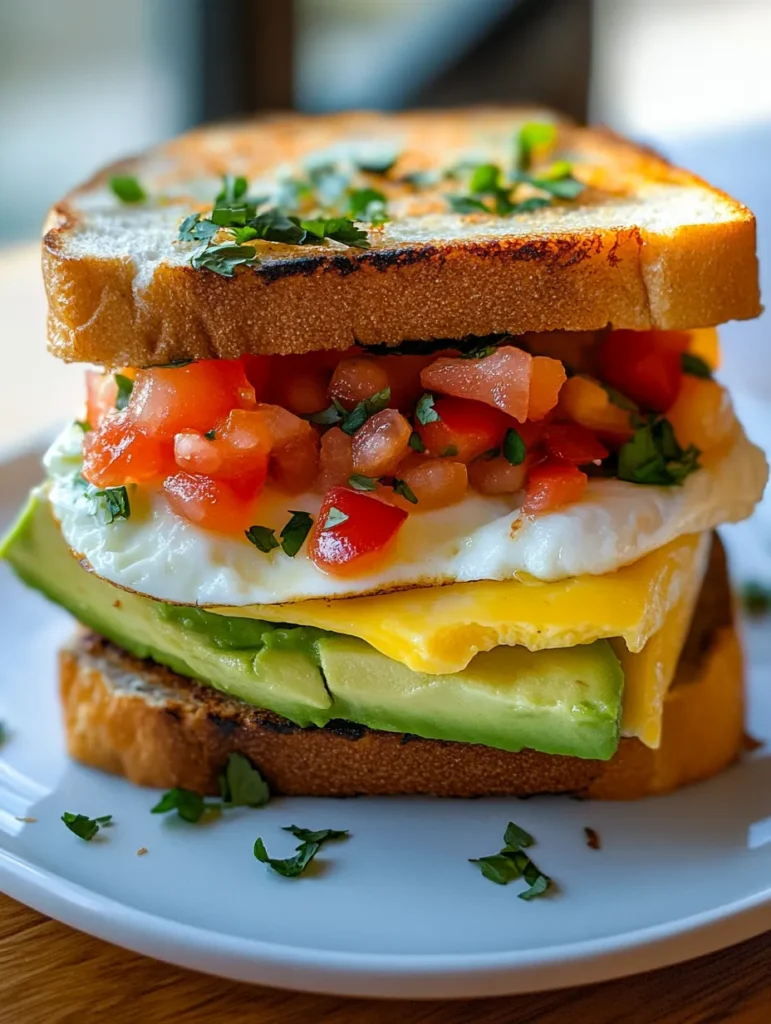 Step by step preparation of Southwestern Avocado Breakfast Sandwich showing avocado spreading