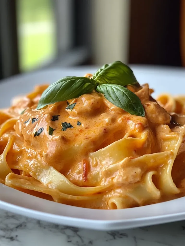 Blending roasted red peppers with aromatics to create a smooth pasta sauce