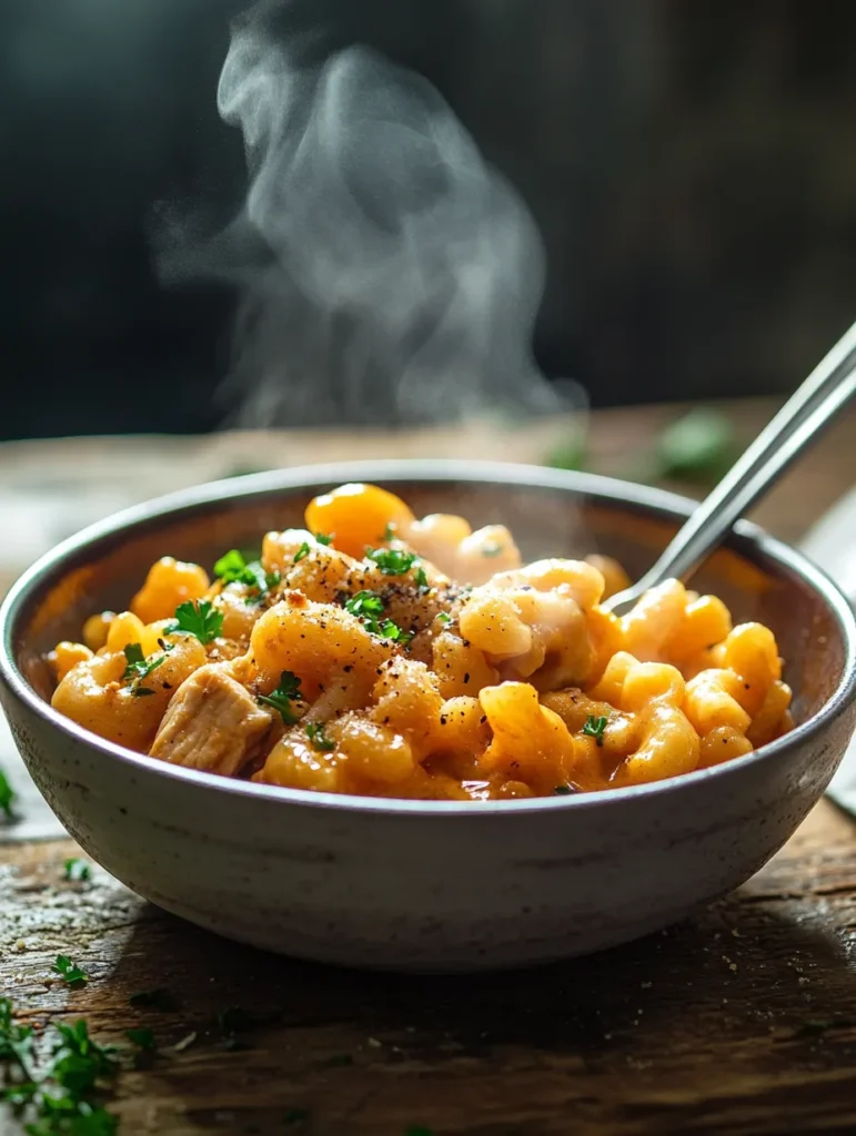 Raw ingredients for honey pepper chicken mac and cheese including chicken, pasta, cheese, and spices
