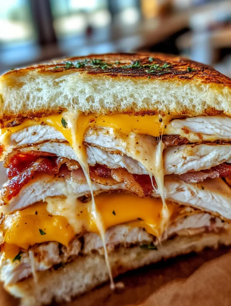 Grilling Turkey Bacon Ranch Melt in skillet with spatula showing golden toasted bread