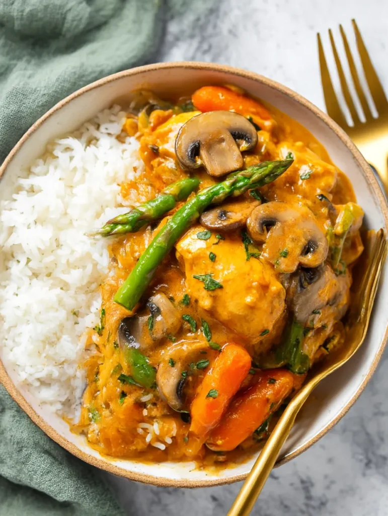 Top down view of apricot chicken in a slow cooker bowl.