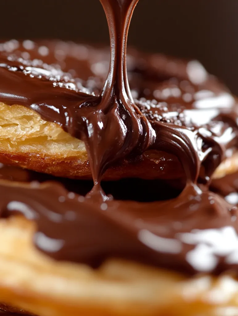 Hands spreading Nutella inside a sliced croissant