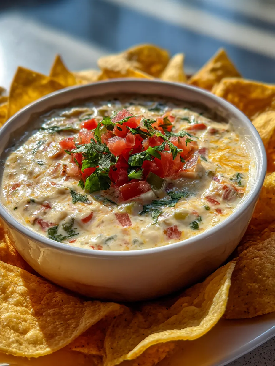 Viral TikTok cottage cheese queso in bowl with tortilla chips and toppings