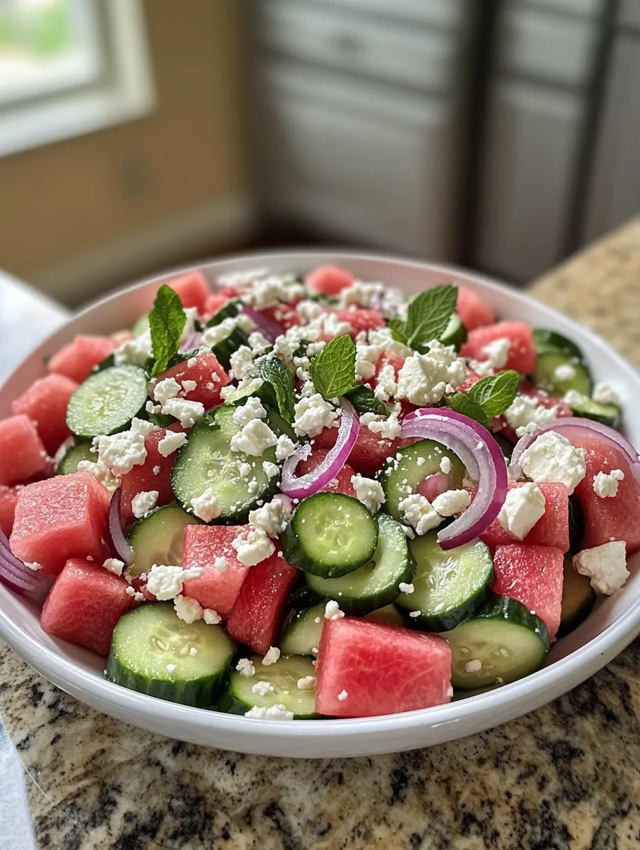 watermelon cucumber feta salad