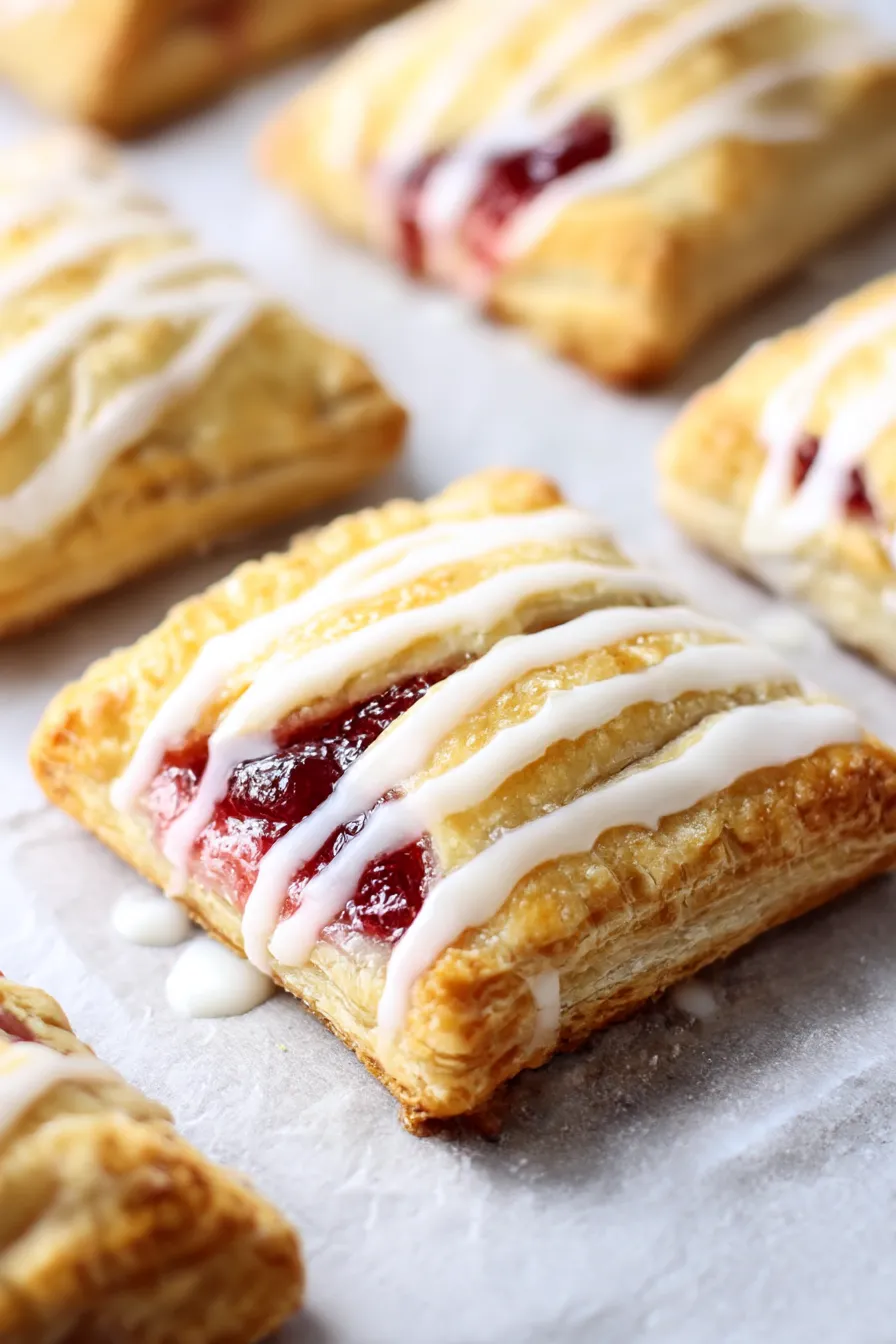 one large strawberry turnover sprinkled with sugar icing.