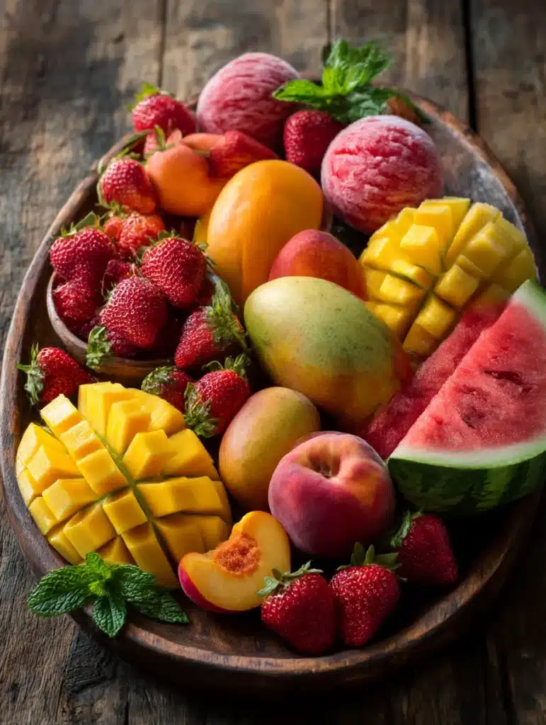 Variety of fresh fruits perfect for making homemade sorbet recipes