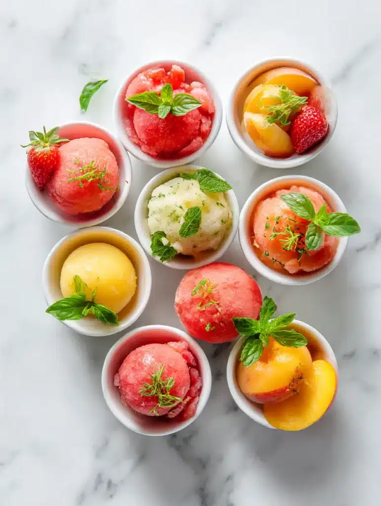 Creative sorbet flavor combinations including strawberry basil and watermelon mint