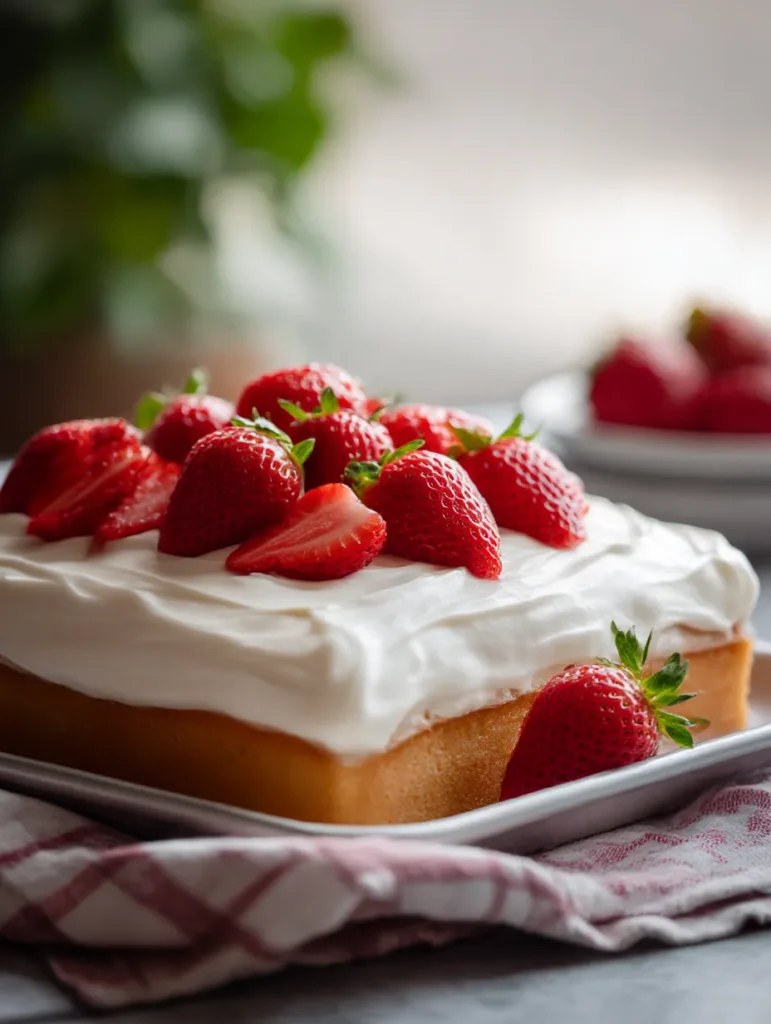 Finished easy strawberry cake with simple frosting showing perfect beginner-friendly results