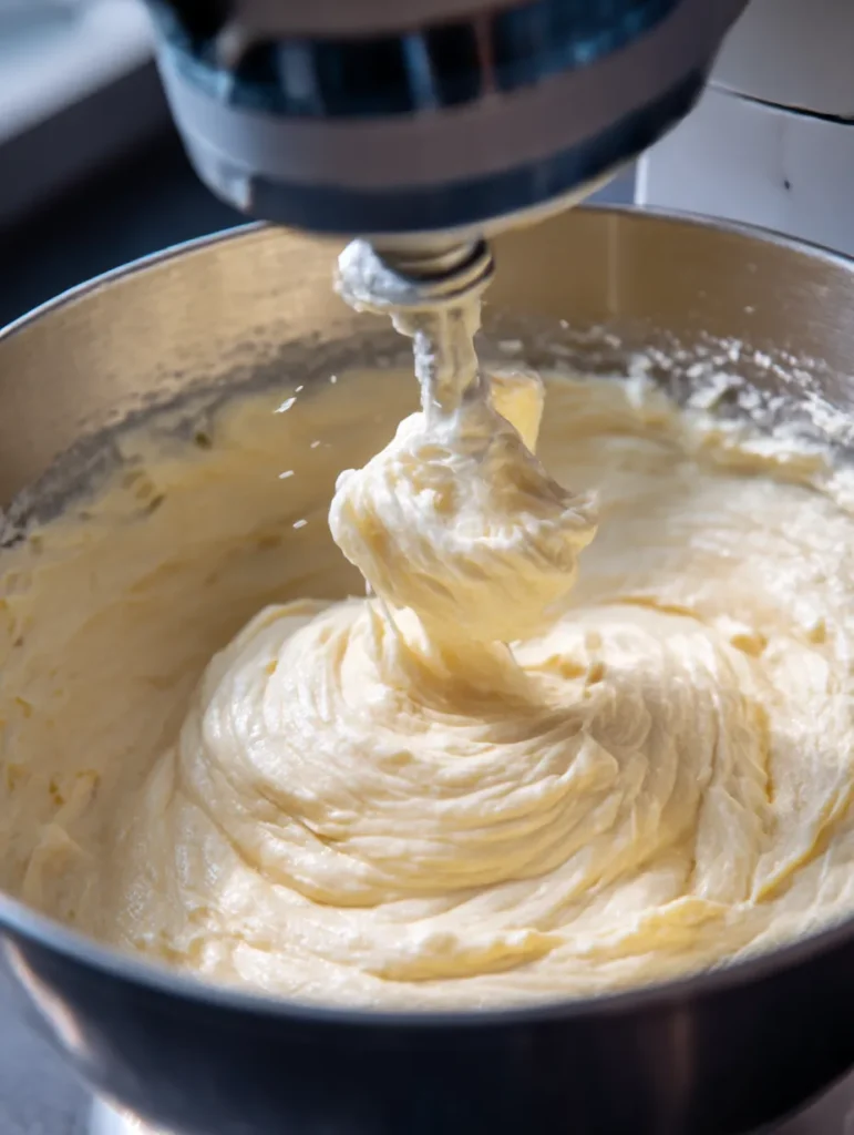 Electric mixer creating enhanced strawberry cake batter in large mixing bowl
