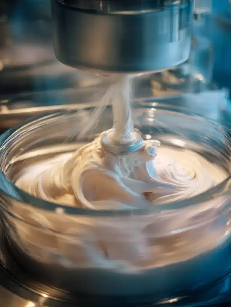 Ice cream maker churning homemade sorbet with creamy texture forming