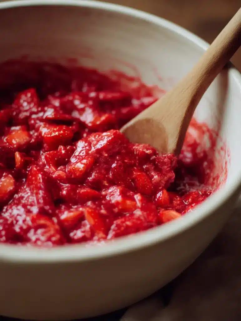 Mashed fresh strawberries for no-equipment sorbet recipe