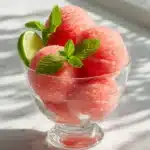 Perfect 2-ingredient watermelon sorbet recipe served in elegant glasses with fresh garnish
