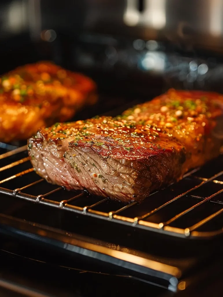 Reverse sear method for cooking Wagyu beef showing oven to pan technique