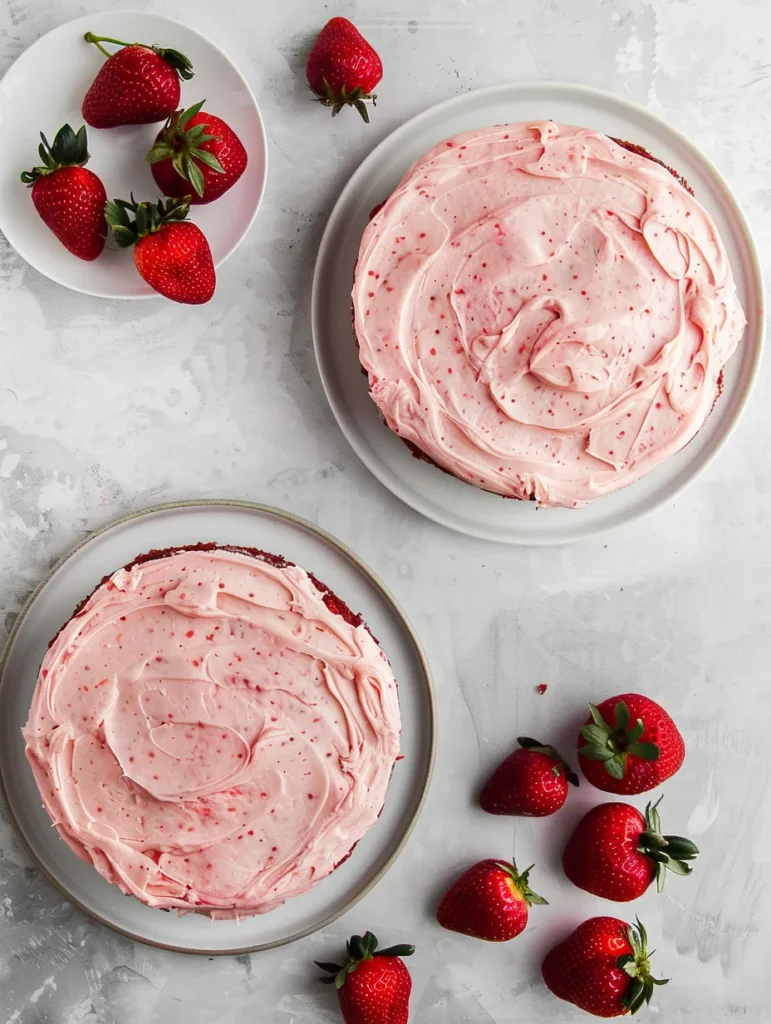 Strawberry cake troubleshooting comparison showing perfect cake versus sunken center common baking problem