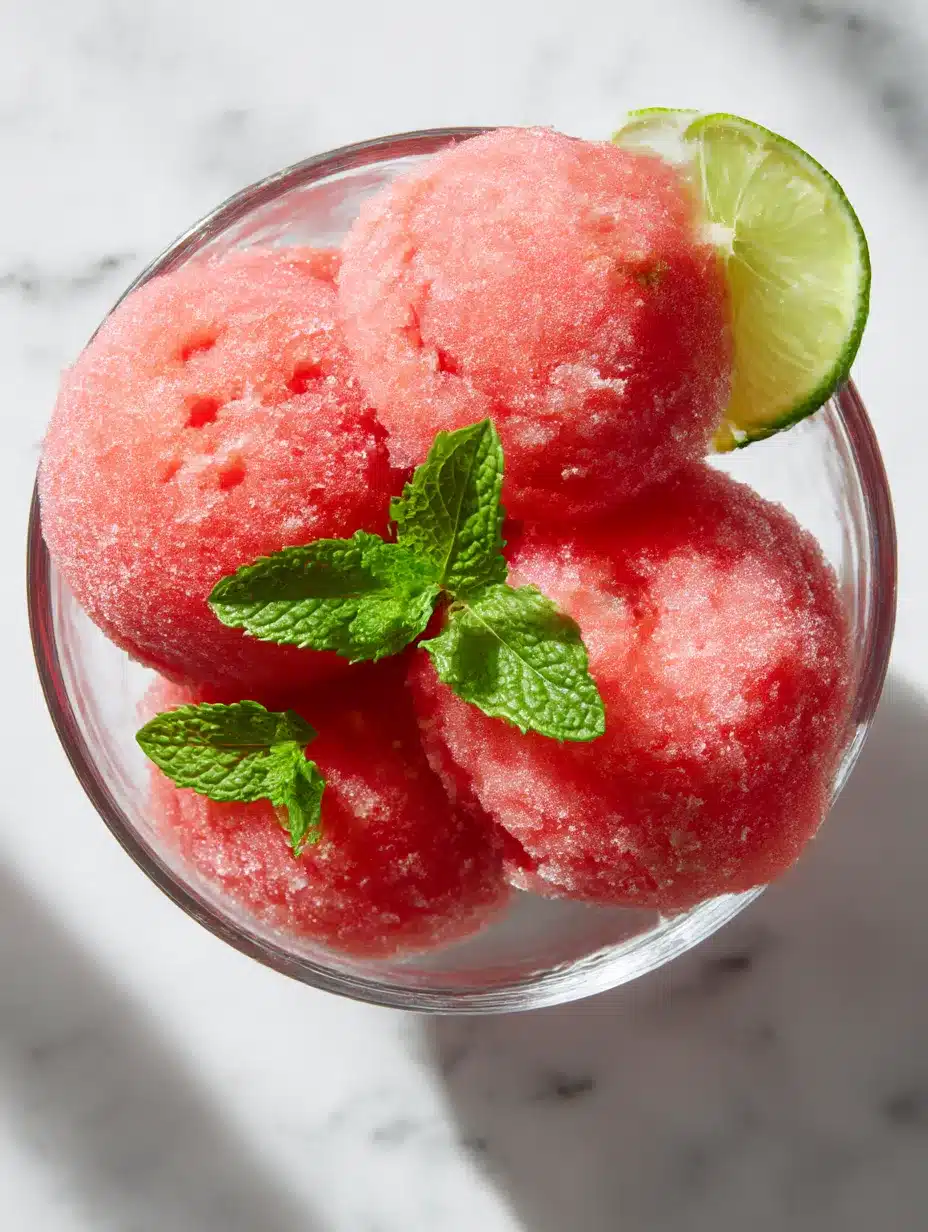 Viral TikTok 2-ingredient watermelon sorbet with fresh mint and lime garnish