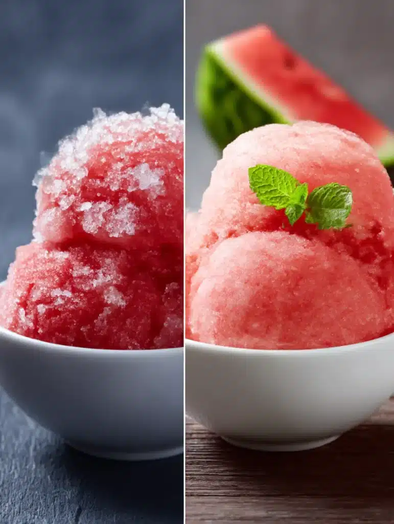 Texture comparison between traditional sorbet method and viral TikTok watermelon sorbet