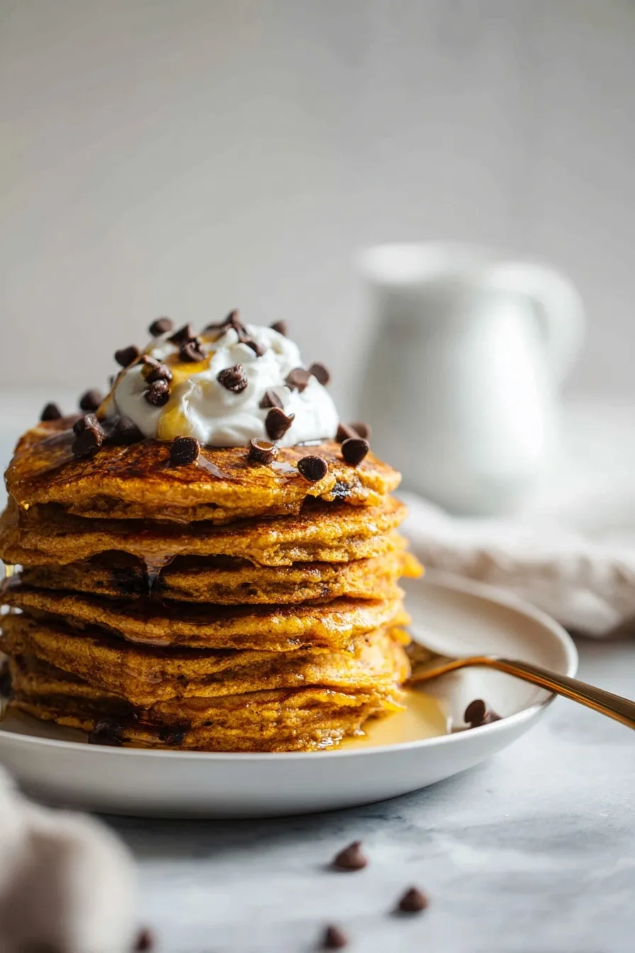 Fluffy Pumpkin Chocolate Chip Pancakes
