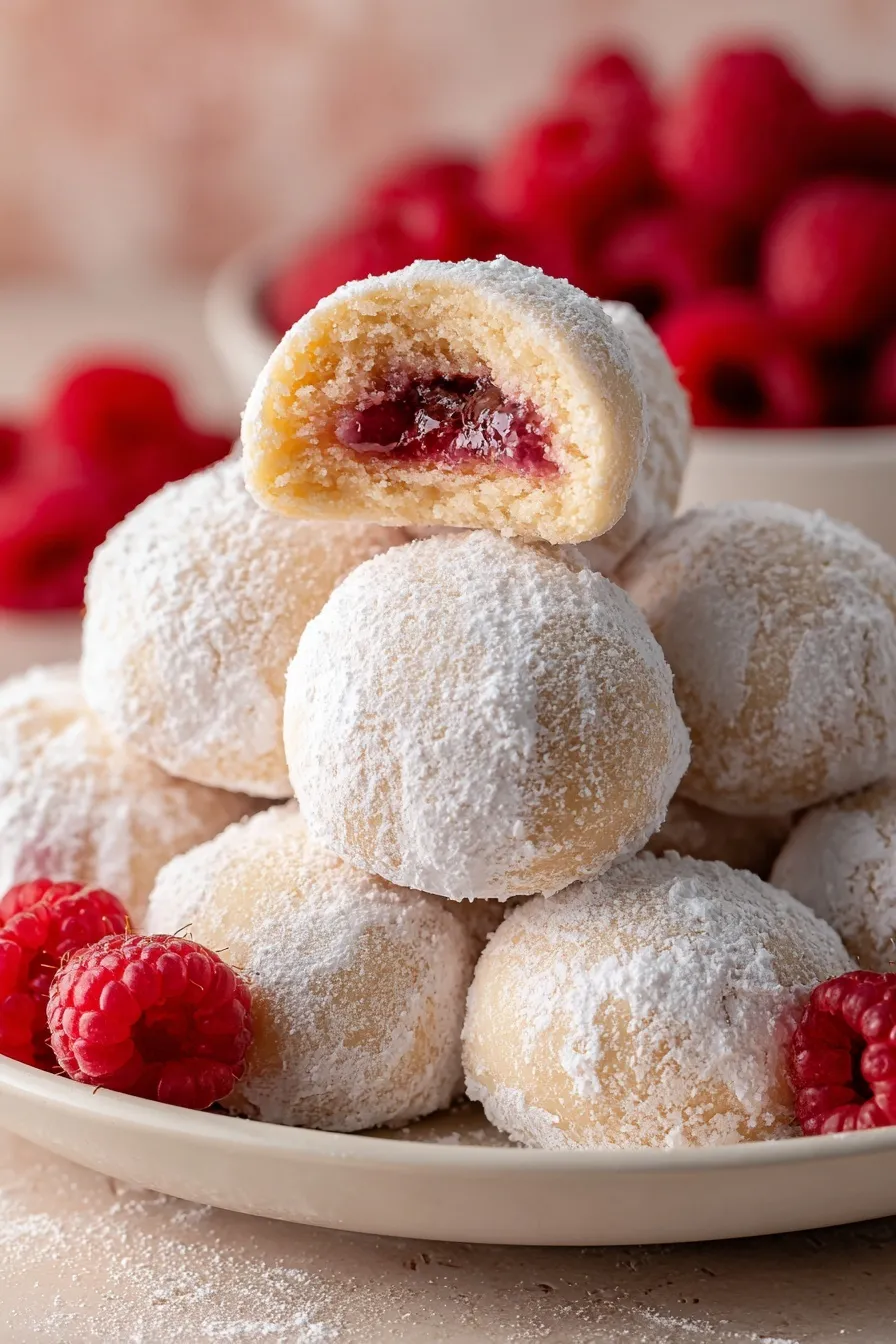 Raspberry Almond Snowball Cookies