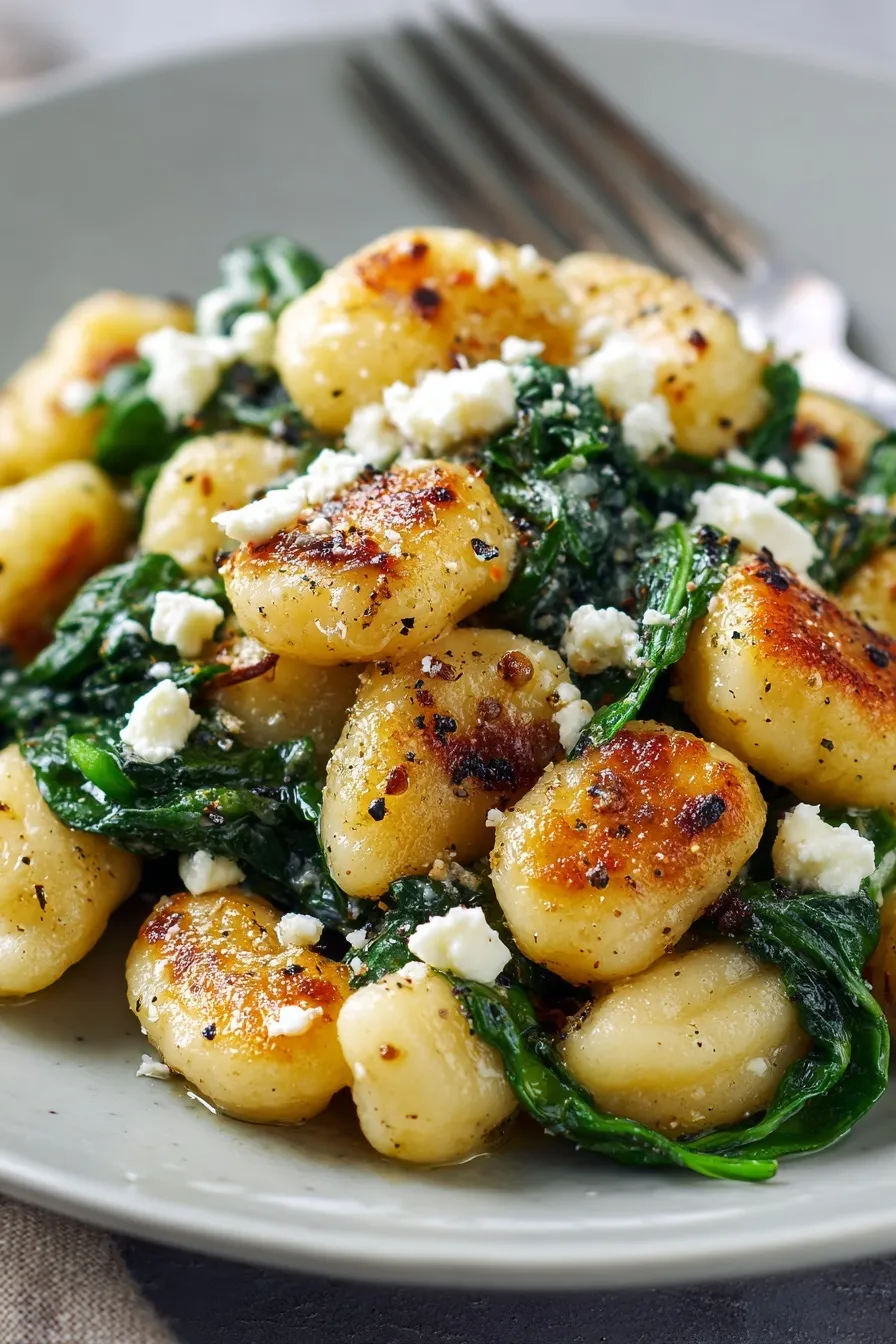 Crispy Gnocchi Spinach Feta