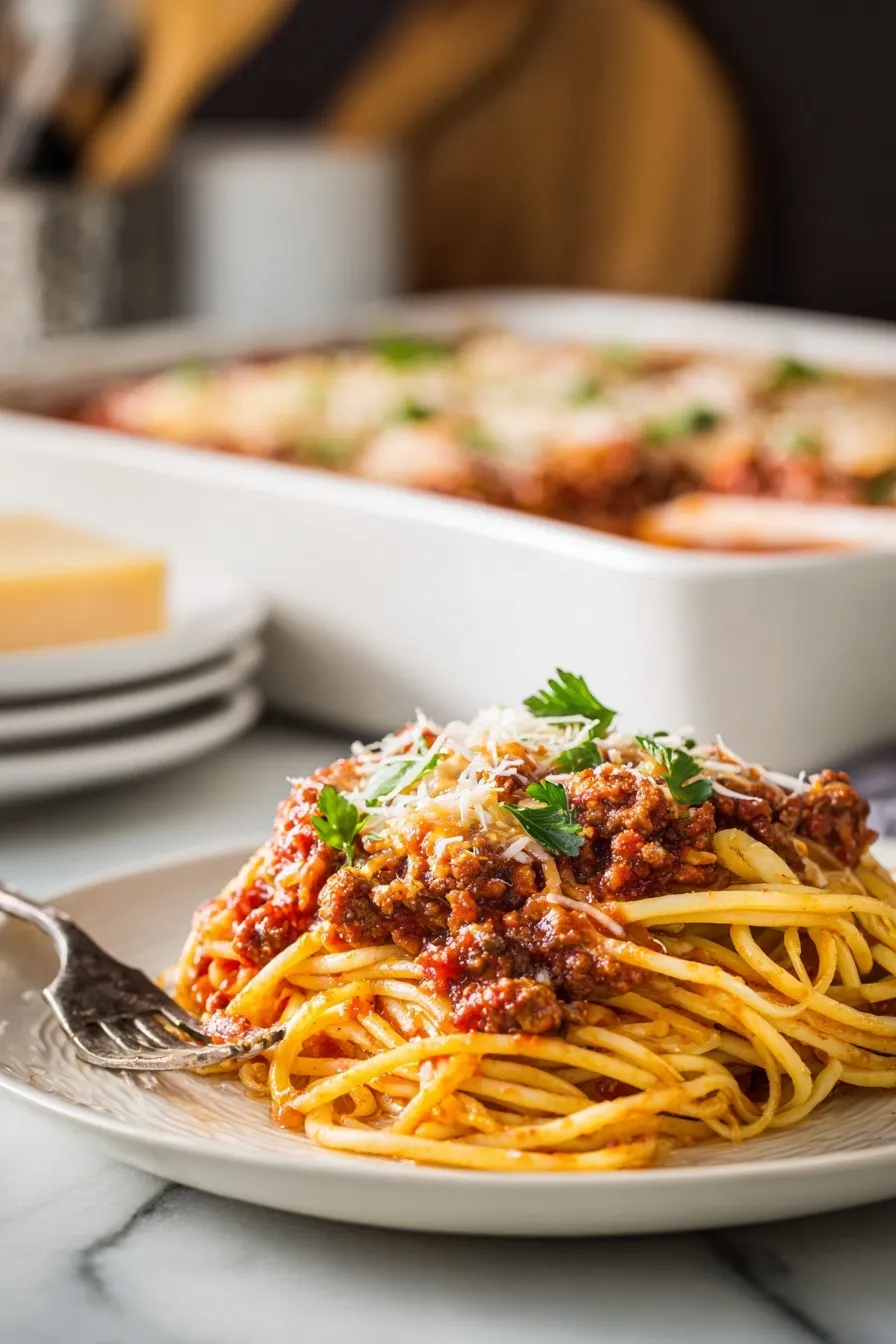 Baked Cream Cheese Spaghetti Casserole