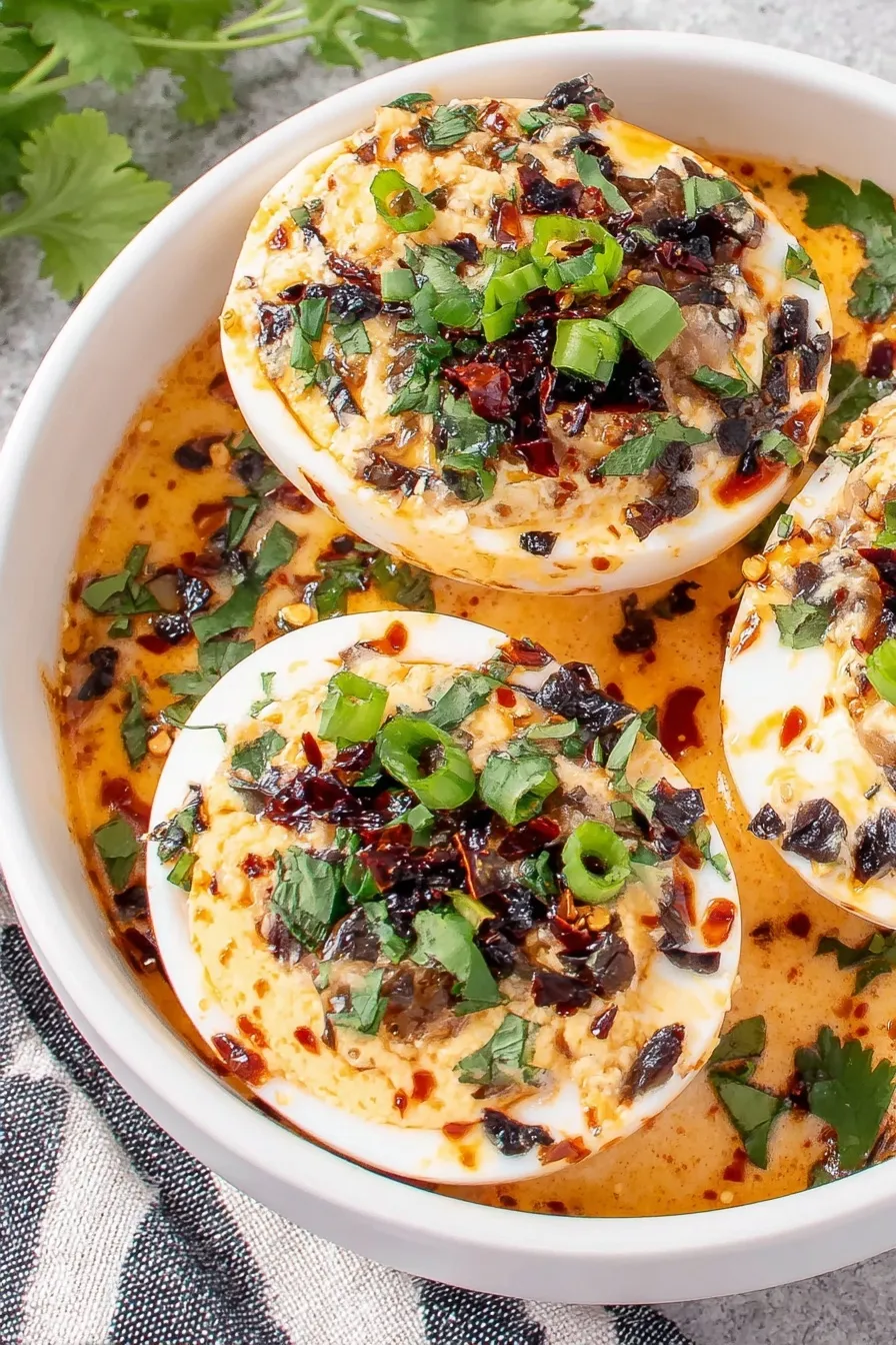 Spicy Chili Garlic Deviled Eggs