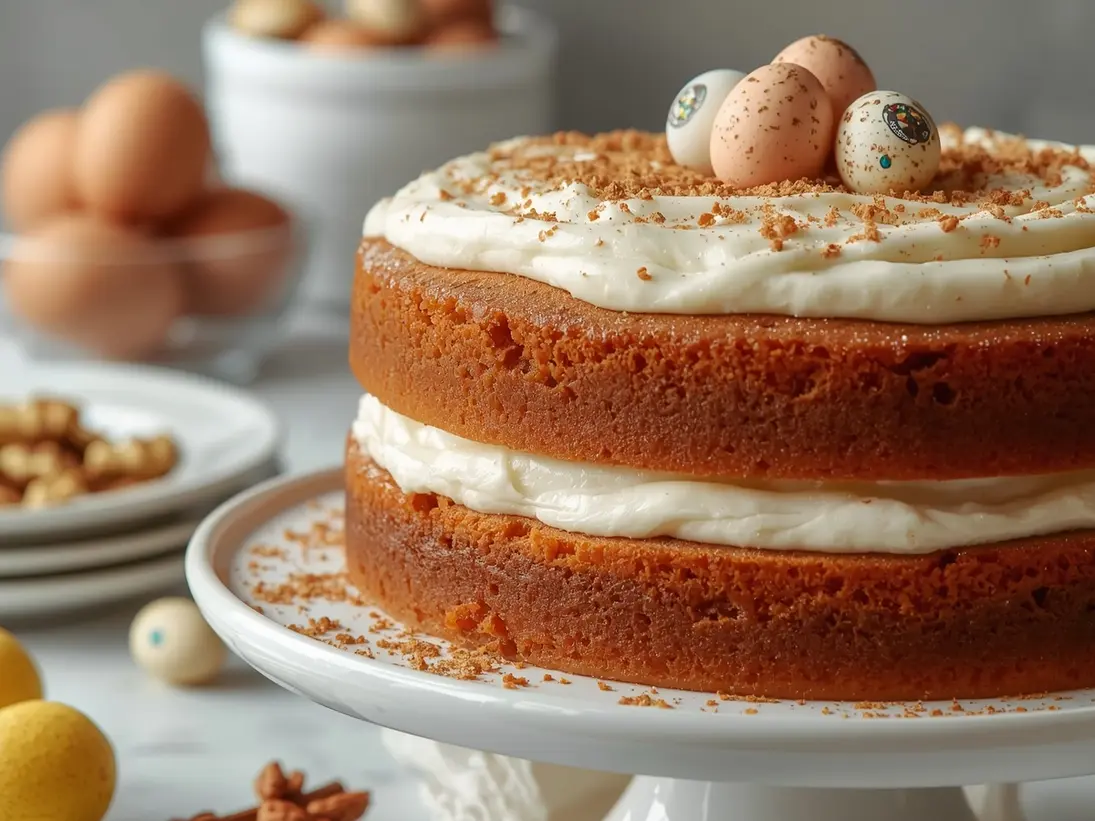 Easter carrot cake ready to serve