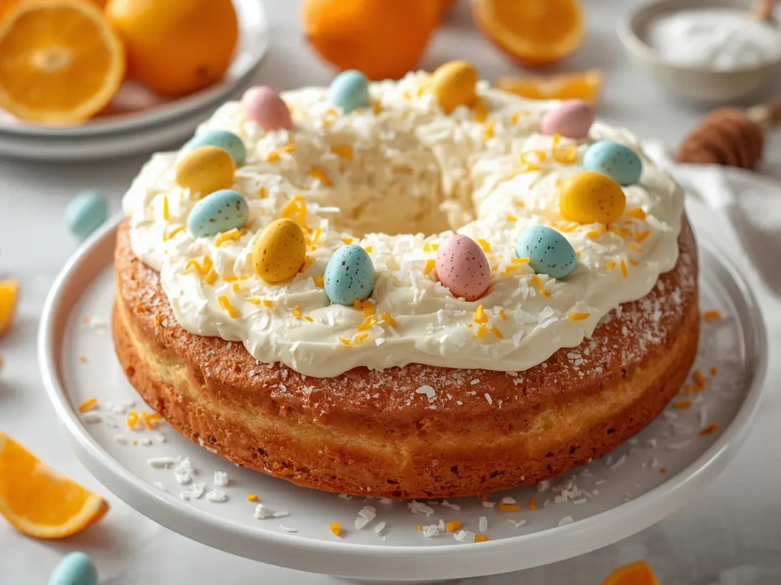 Easter coconut cake ready to serve