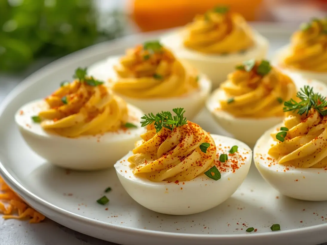 Easter deviled eggs ready to serve
