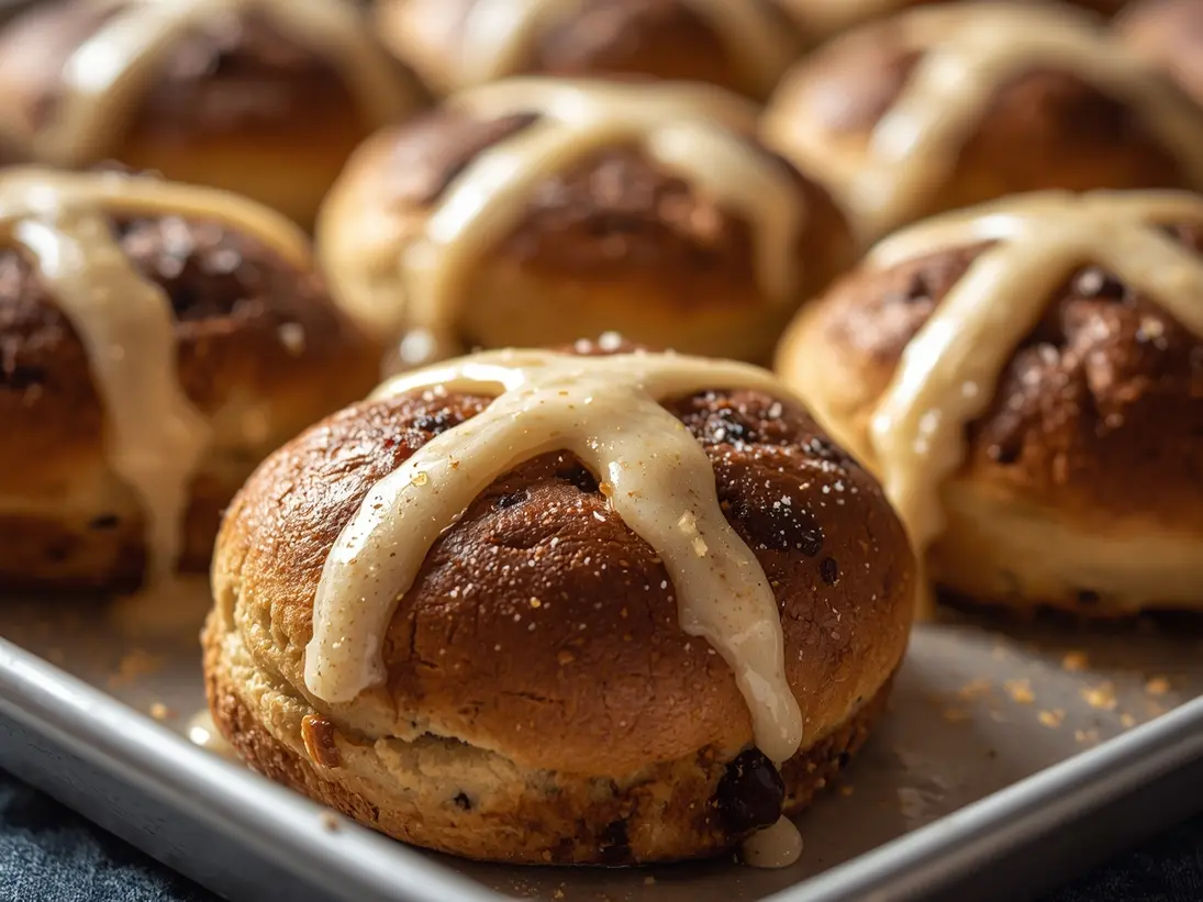 Easter hot cross buns ready to serve